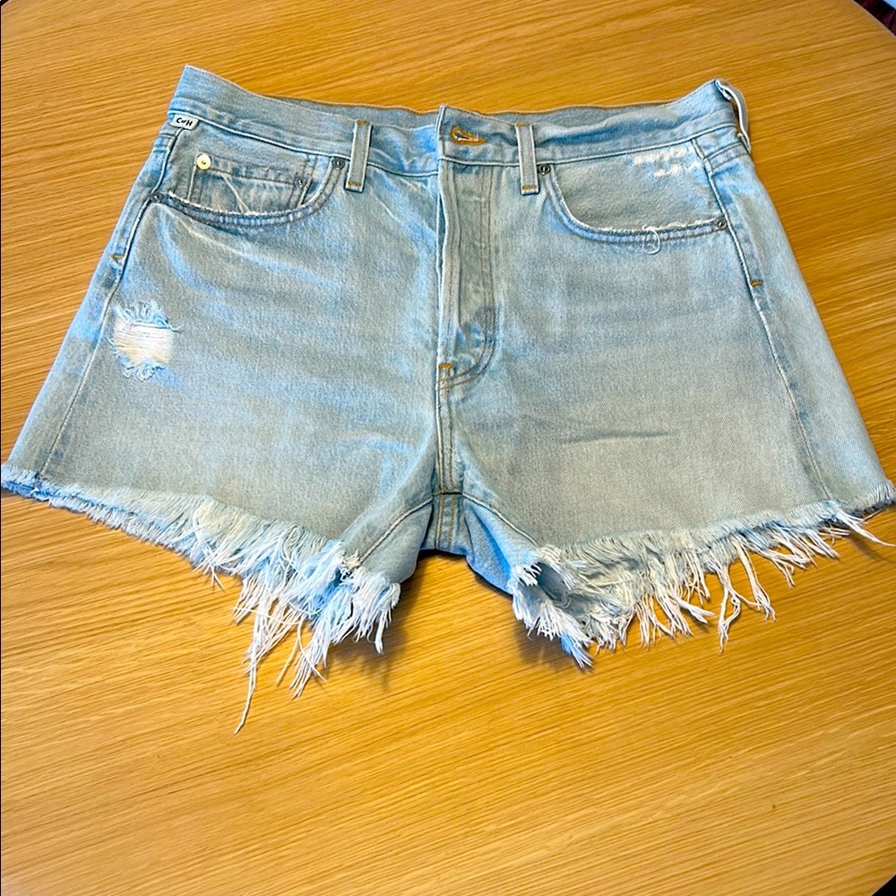 Citizens Of Humanity Annabelle Jean Shorts Distressed Frayed Hem